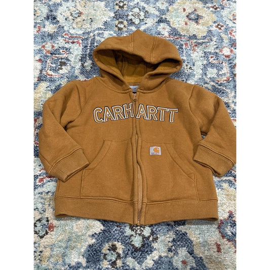 Carhartt Full Zip Hoodie Boys 18M Brown Embroidered Logo EUC0