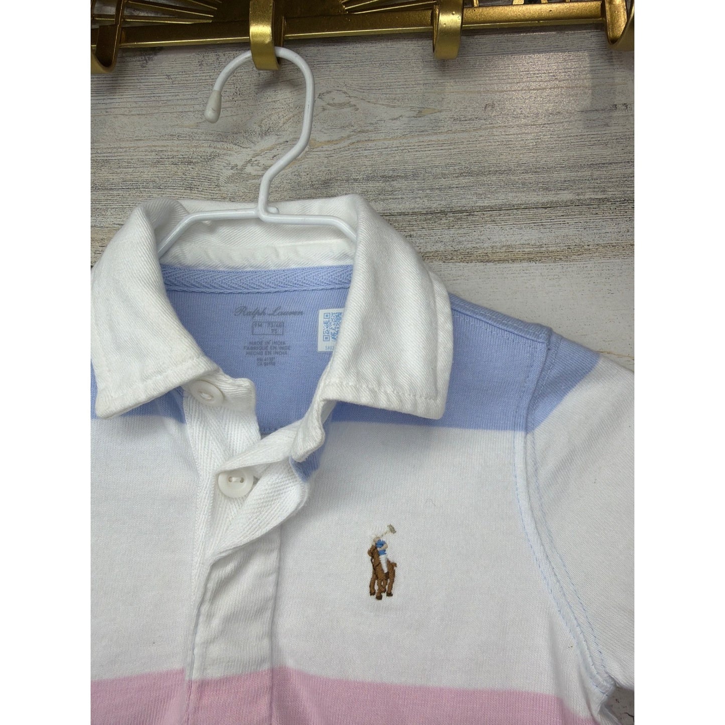 Ralph Lauren Polo Romper Boys 9M Pastel Striped Preppy Summer EUC1