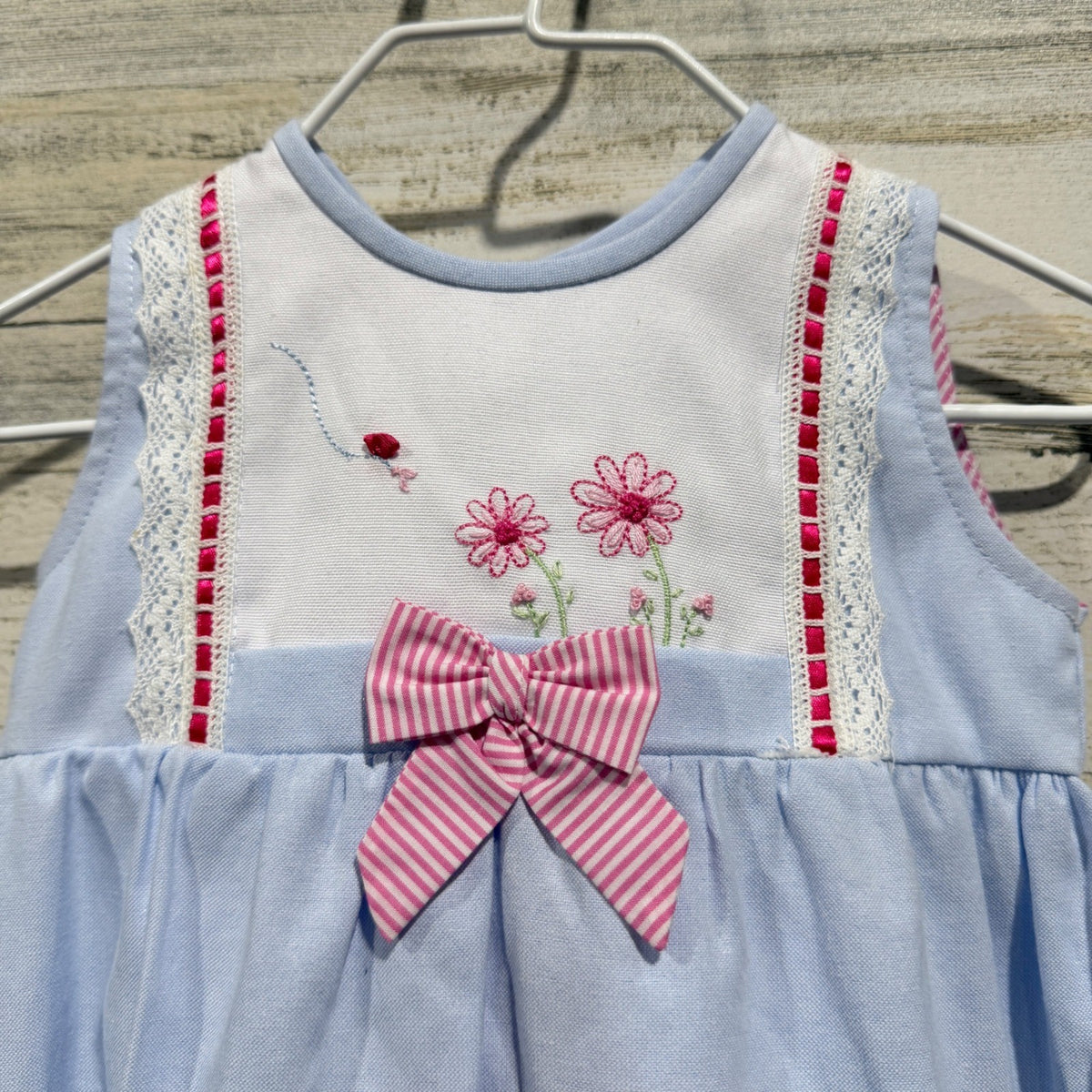 Willbeth Dress Set Girls 12M Blue Pink Floral Embroidered Heirloom Coquette1