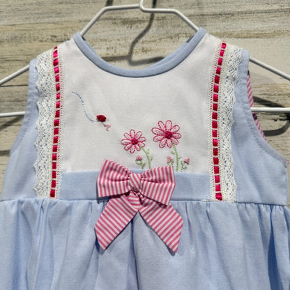 Willbeth Dress Set Girls 12M Blue Pink Floral Embroidered Heirloom Coquette1
