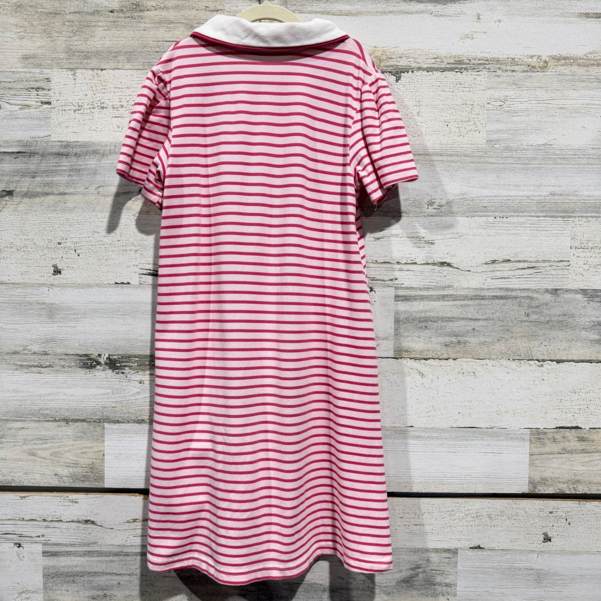 Deesha Polo Dress Girls 140 Pink White Striped Strawberry Preppy EUC2