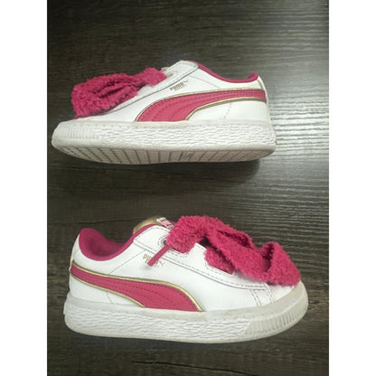 Puma Basket Sneakers Girls Size 8 Toddler White Pink Fluffy Unicorn Shoes2