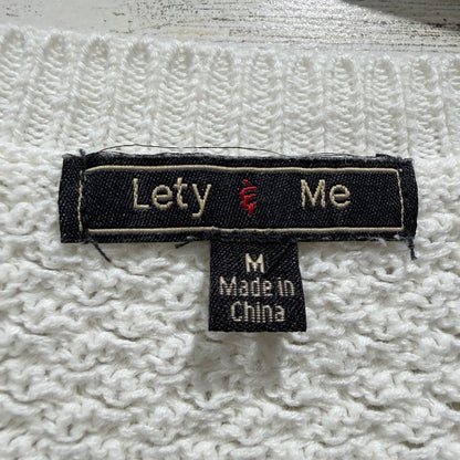 Lety & Me Elbow Patch Sweater Women Medium White Cotton Blend Preppy1