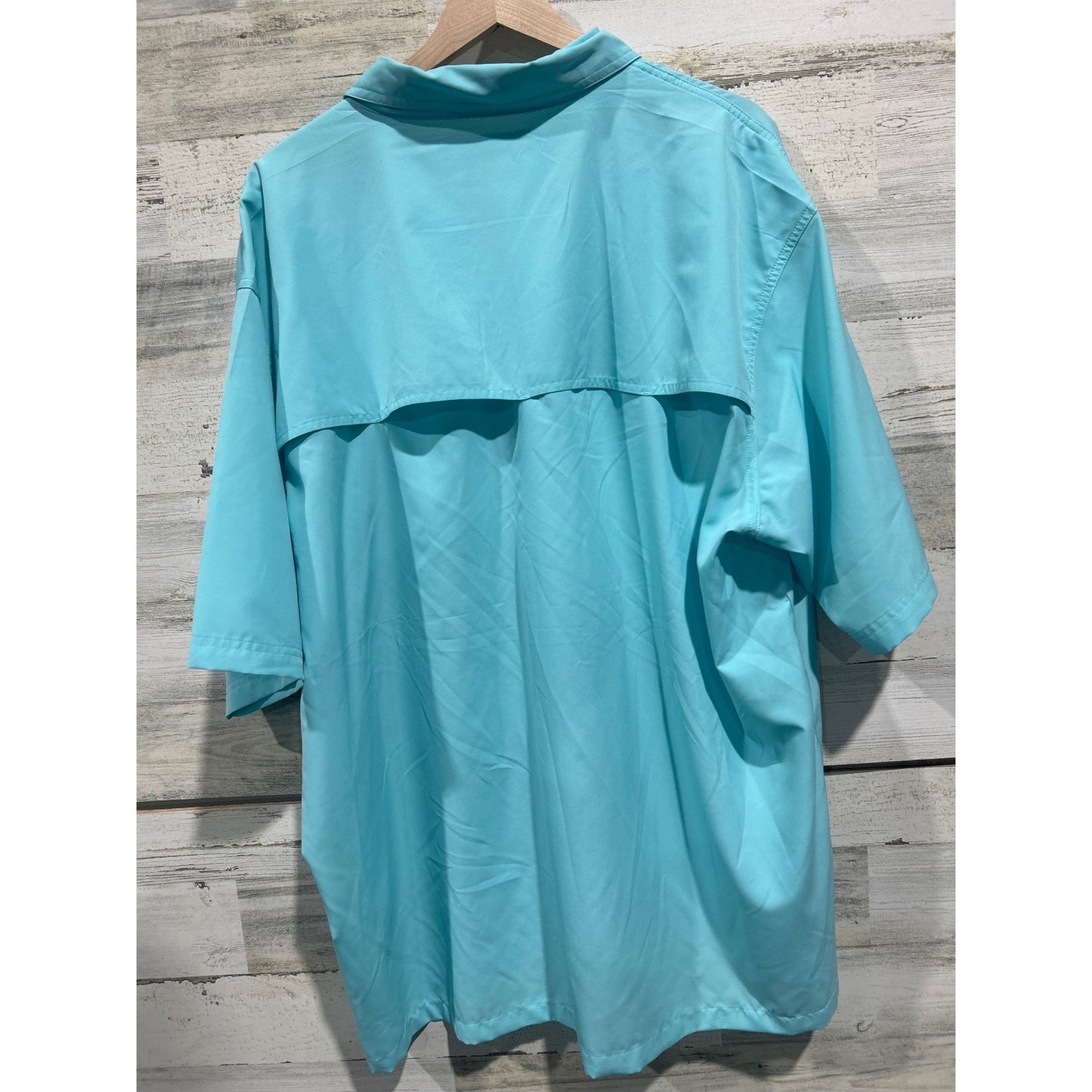 Bimini Bay Fishing Shirt Mens 3XL Aqua Blue Short Sleeve Ventilated PFG EUC3