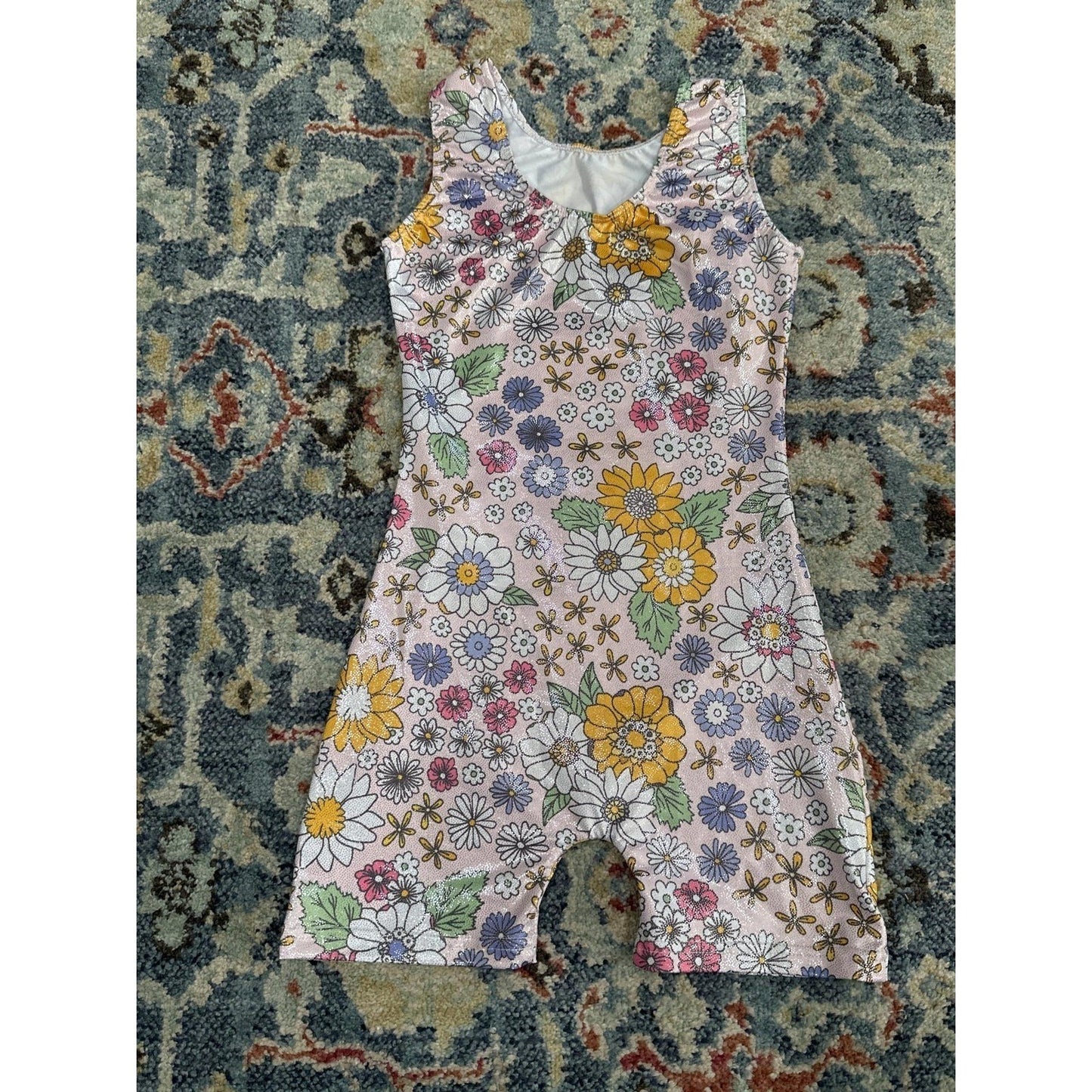 Floral Unitard Girls 8 Pink Daisy Shimmer Glitter Dancewear EUC2
