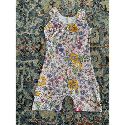 Floral Unitard Girls 8 Pink Daisy Shimmer Glitter Dancewear EUC2