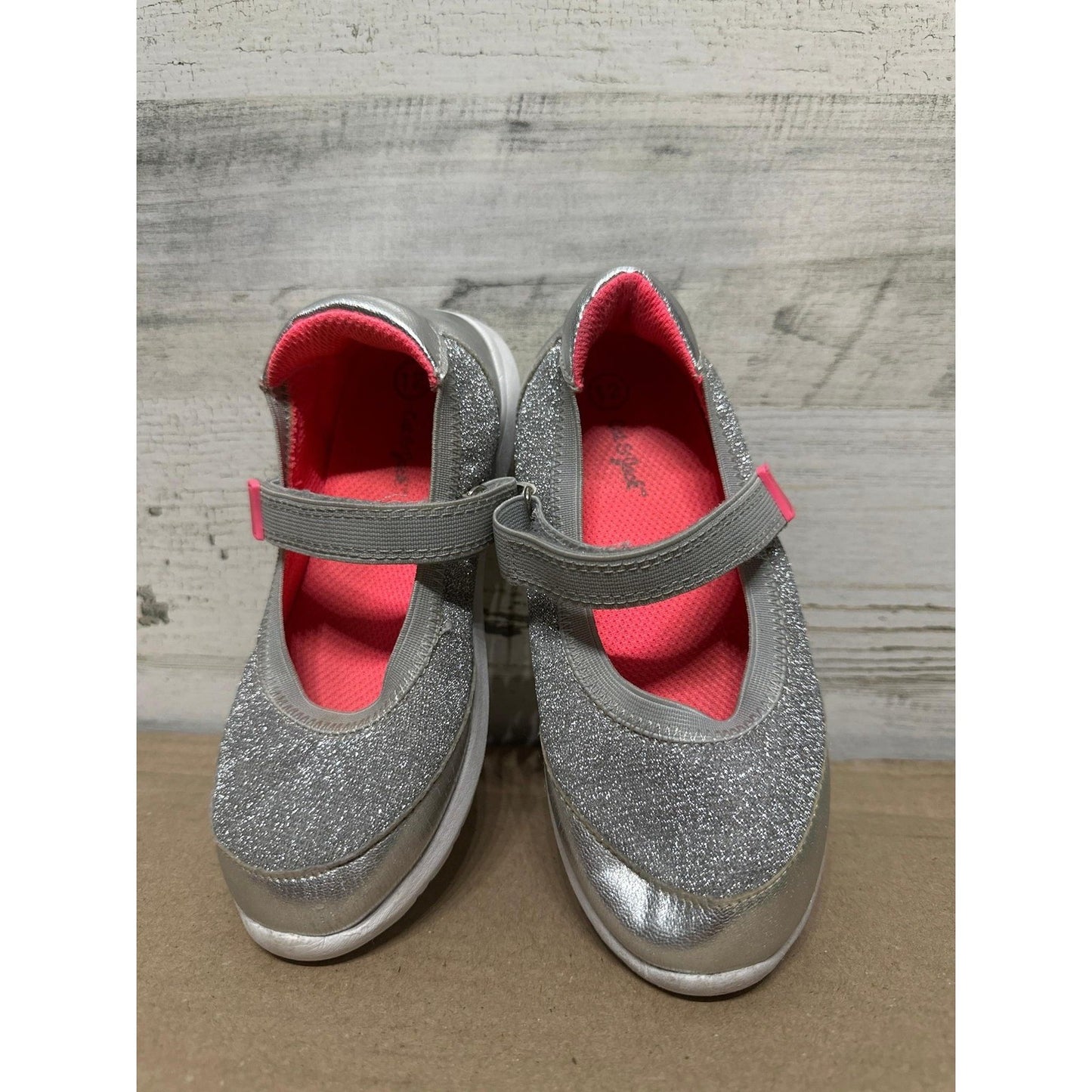 Cat & Jack Mary Jane Sneakers Girls 12 Silver Glitter Sparkly GUC2