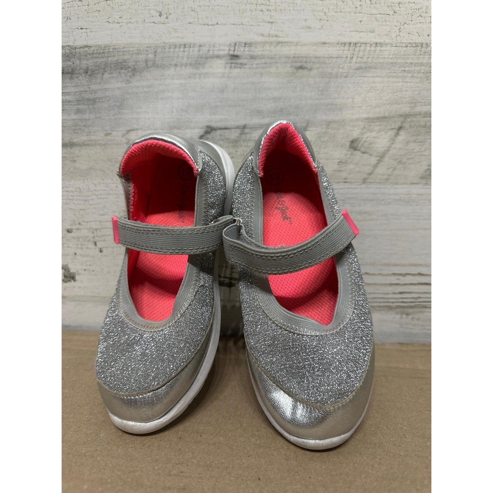 Cat & Jack Mary Jane Sneakers Girls 12 Silver Glitter Sparkly GUC2