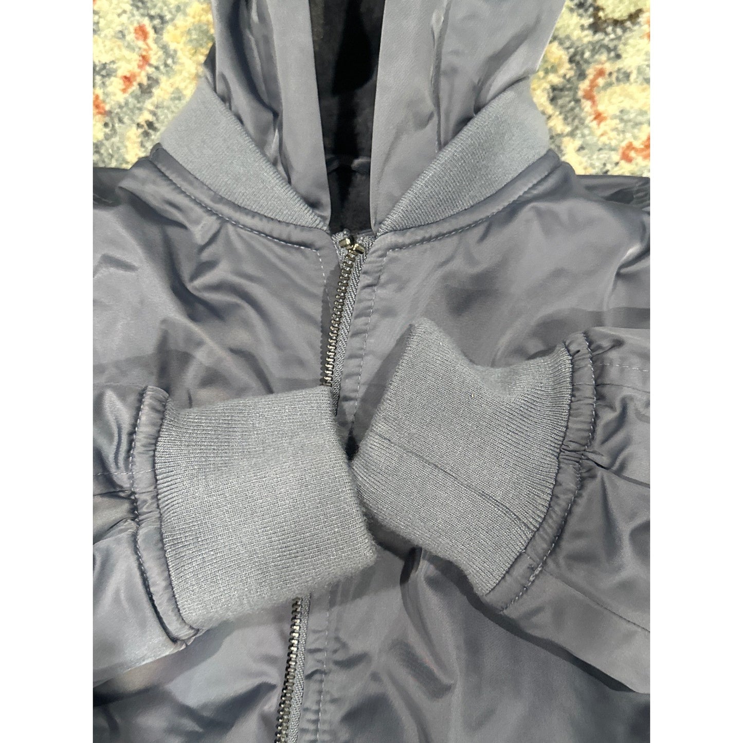 Abercrombie Kids Hooded Bomber Jacket Boys 5/6 Navy Blue Faux Fur Lined EUC7