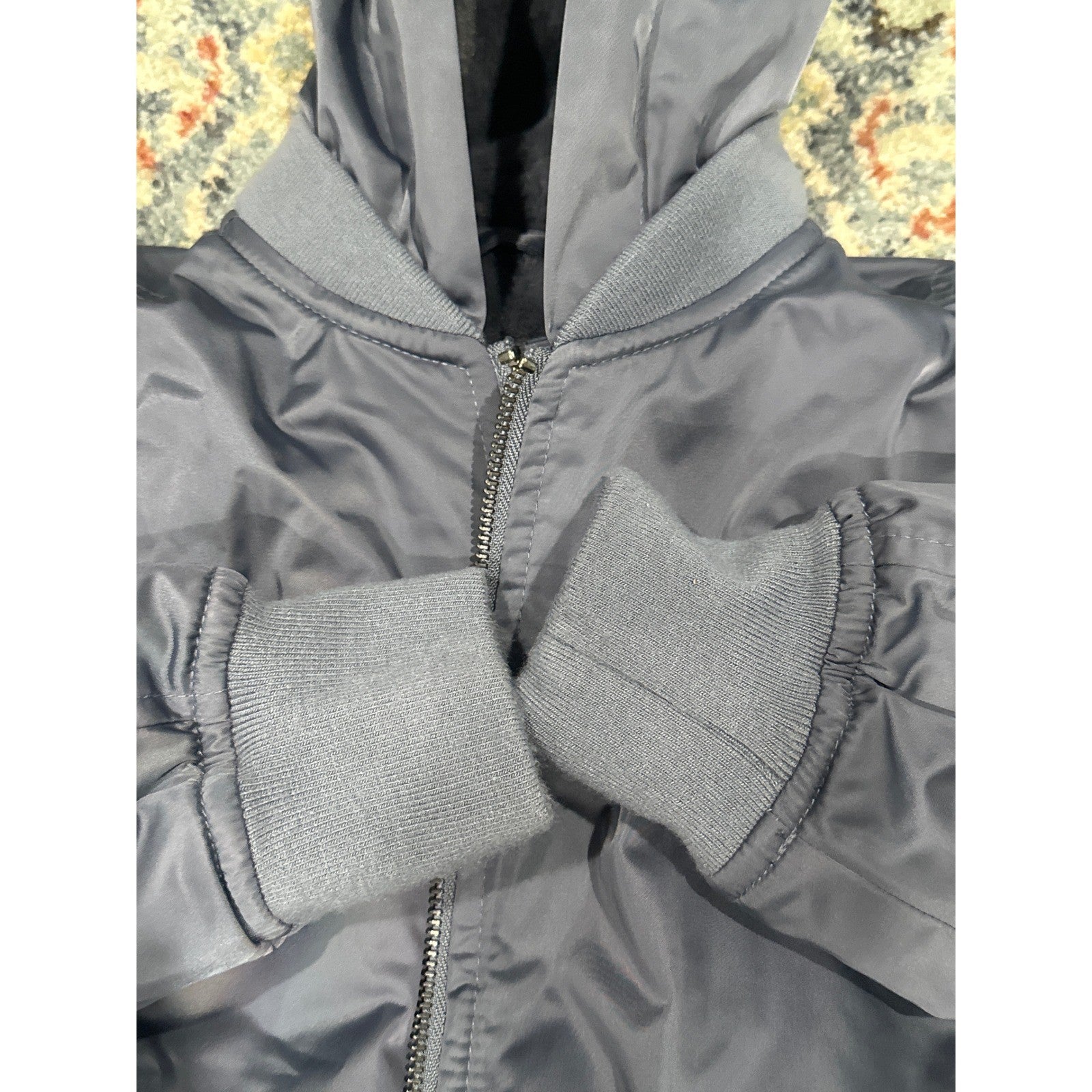 Abercrombie Kids Hooded Bomber Jacket Boys 5/6 Navy Blue Faux Fur Lined EUC7