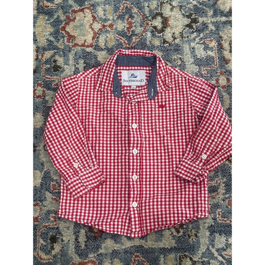 Southbound Button Down Shirt Kids 3T Red Gingham Long Sleeve EUC0