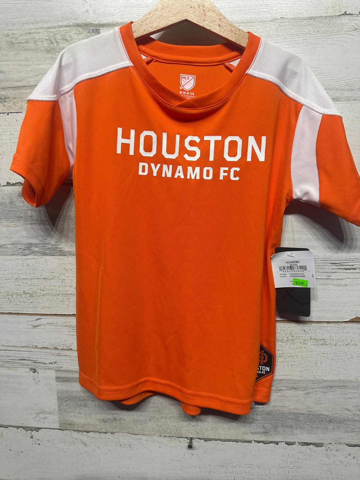 MLS Houston Dynamo FC Soccer Jersey Kids Size 5/6 Orange White Sporty NWT0
