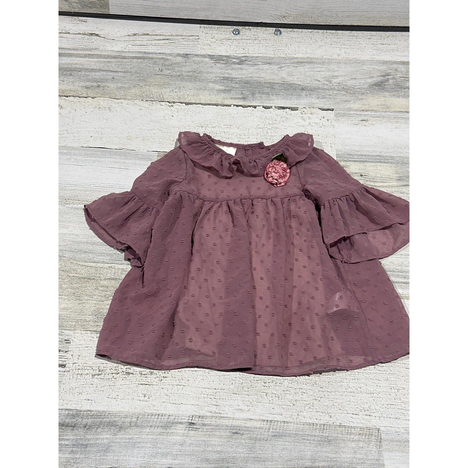 Laura Ashley Tunic Top Girls 12M Mauve Swiss Dot Ruffle Flower EUC0