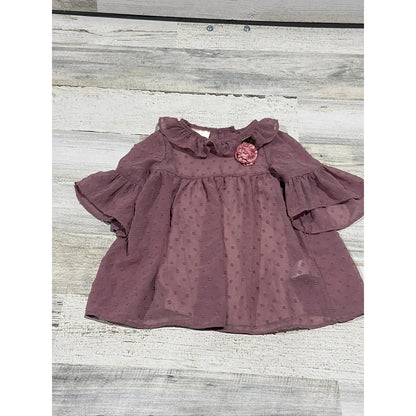 Laura Ashley Tunic Top Girls 12M Mauve Swiss Dot Ruffle Flower EUC0