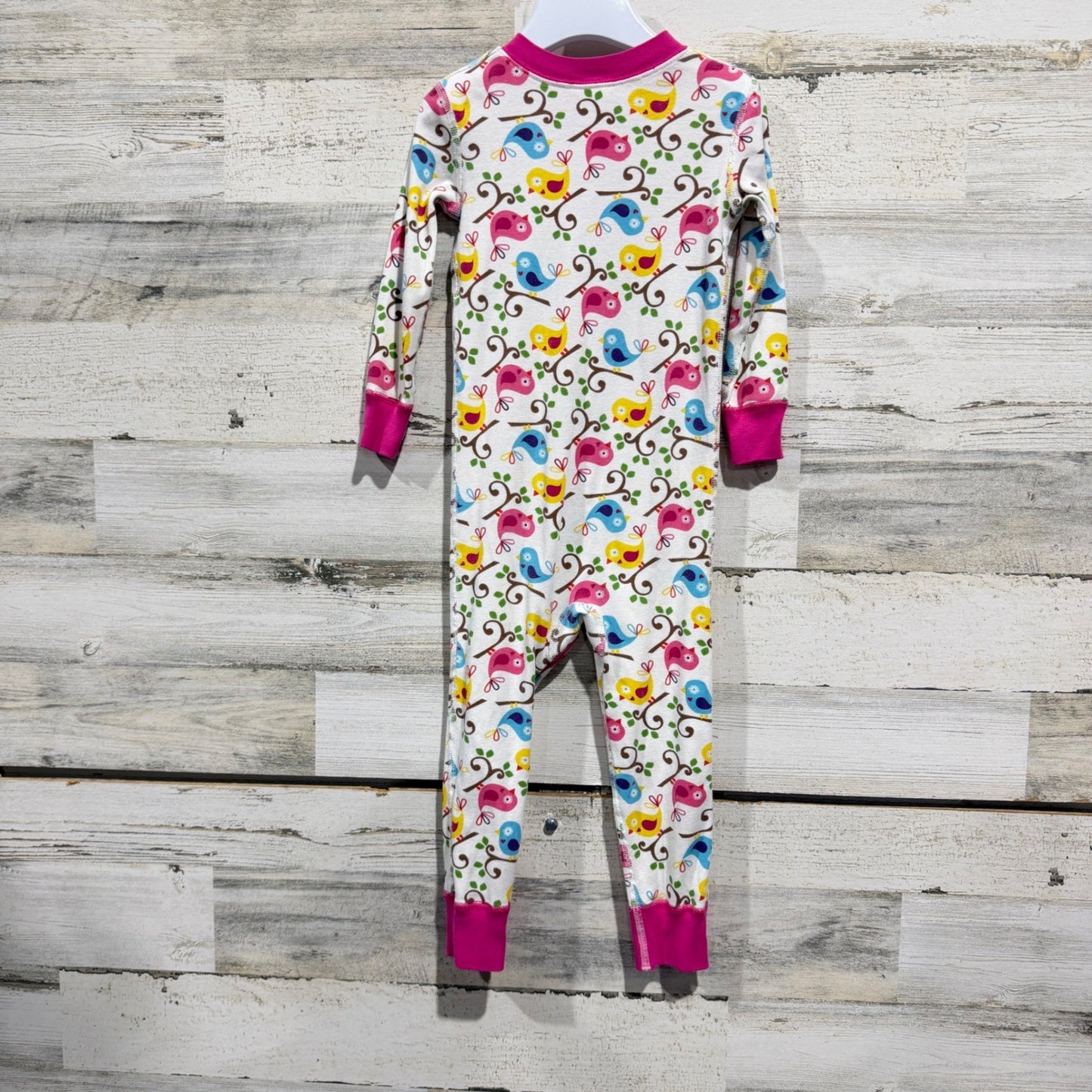Hanna Andersson Sleeper Girls Size 3 White Bird Print Organic Cotton EUC3
