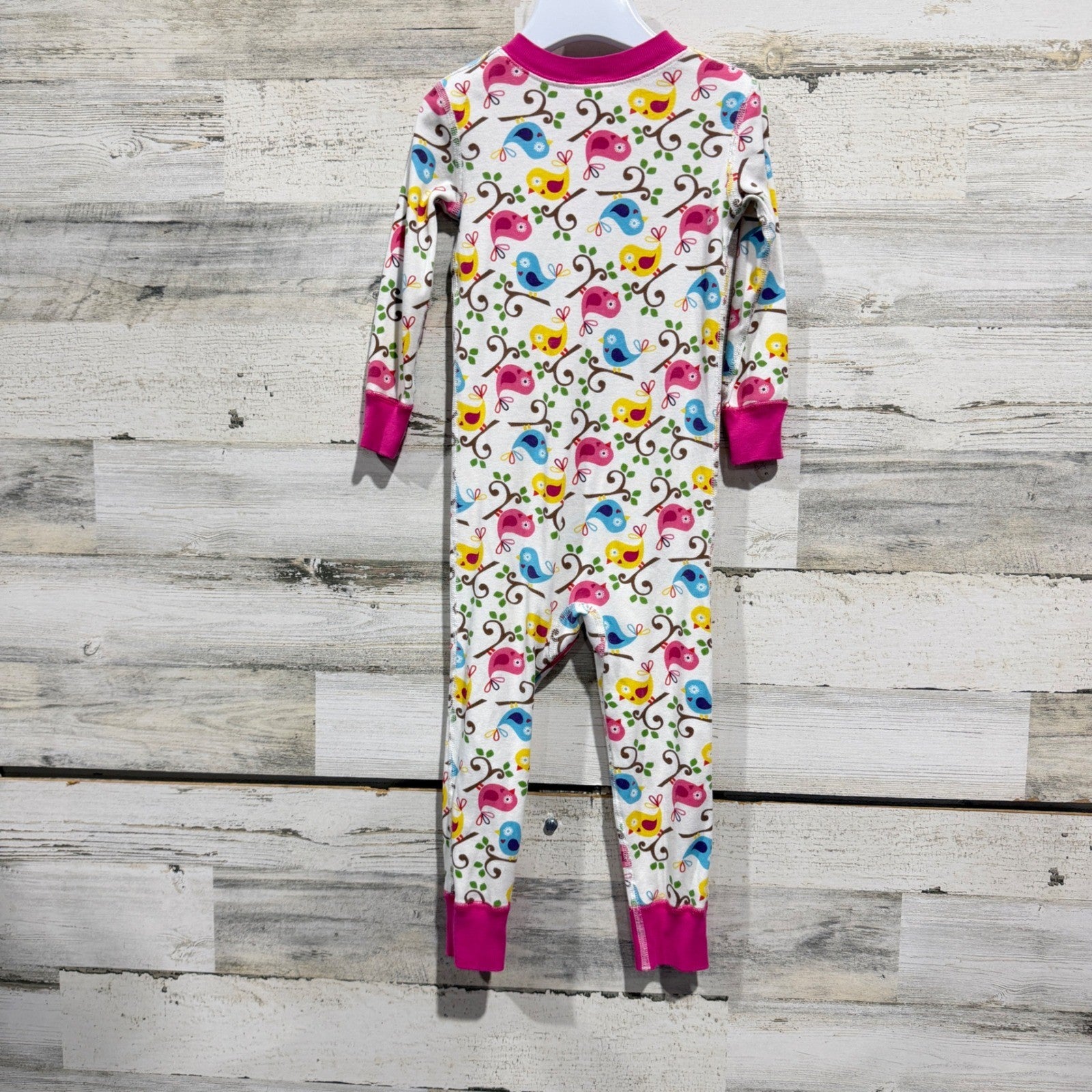 Hanna Andersson Sleeper Girls Size 3 White Bird Print Organic Cotton EUC3