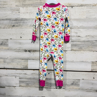 Hanna Andersson Sleeper Girls Size 3 White Bird Print Organic Cotton EUC3
