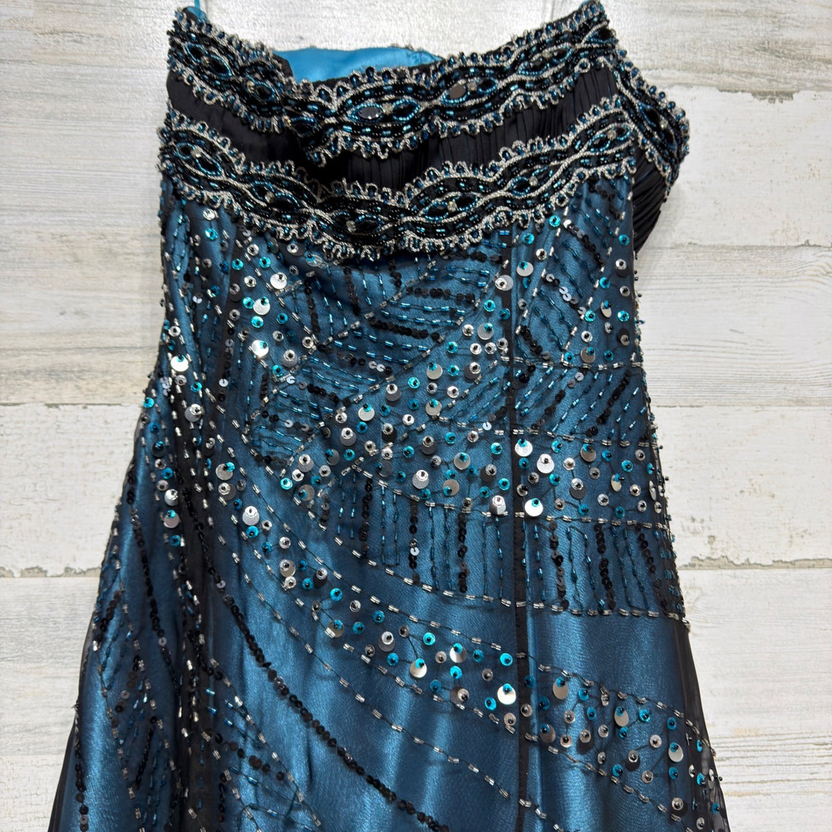 Aspeed Gown Women 4 Teal Black Beaded Sequin Formal Prom Y2K EUC5