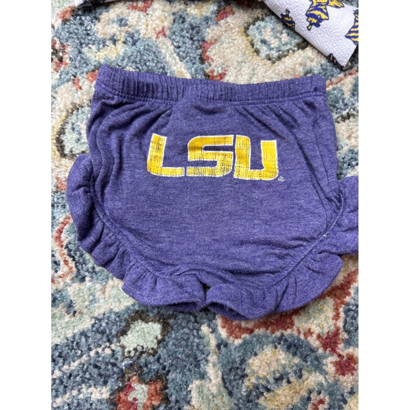 LSU Ruffle Shorty Headband Set Girls 3-6 Months Purple Gold Game Day1