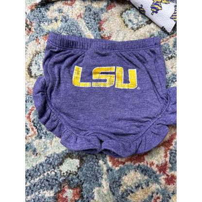 LSU Ruffle Shorty Headband Set Girls 3-6 Months Purple Gold Game Day1