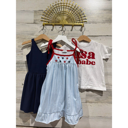 Abby & Evie All In Motion Girls 4 XS Navy Blue White USA Patriotic Bundle EUC0