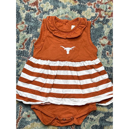 Garb Texas Longhorns Dress Girls 3-6m Months Orange Striped Embroidered EUC0