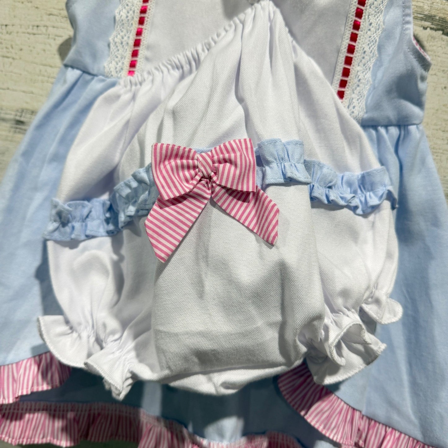 Willbeth Dress Set Girls 12M Blue Pink Floral Embroidered Heirloom Coquette3