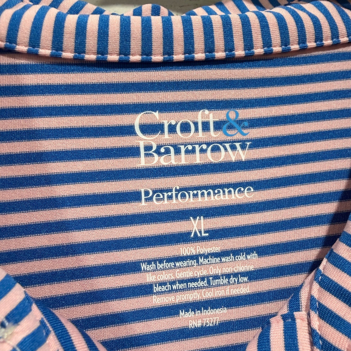 Croft & Barrow Performance Polo Shirt Men XL Blue Pink Striped Casual EUC2