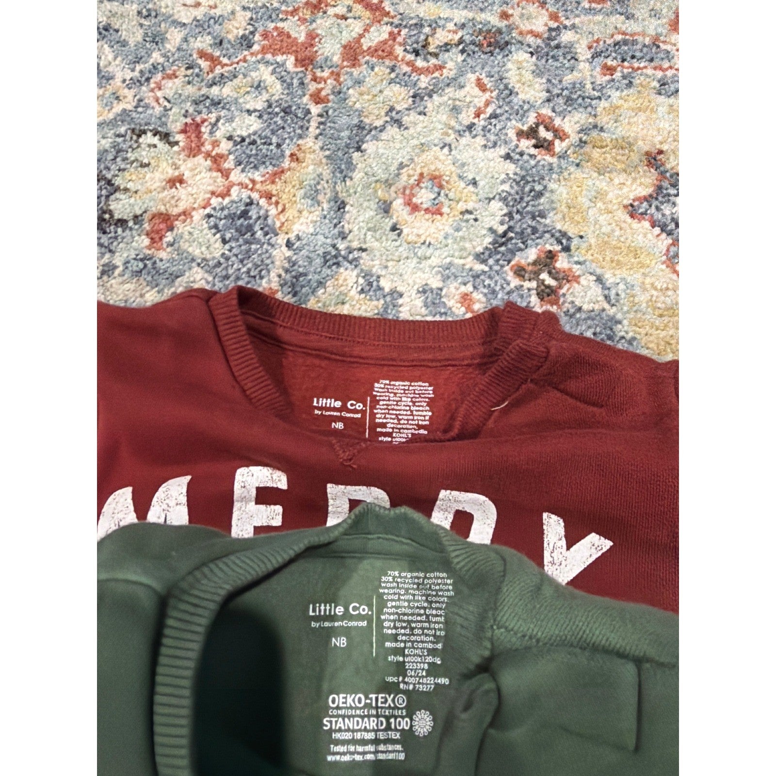 Little Co Sweatshirt Bundle Newborn Red Green Merry Joyful Holiday EUC1