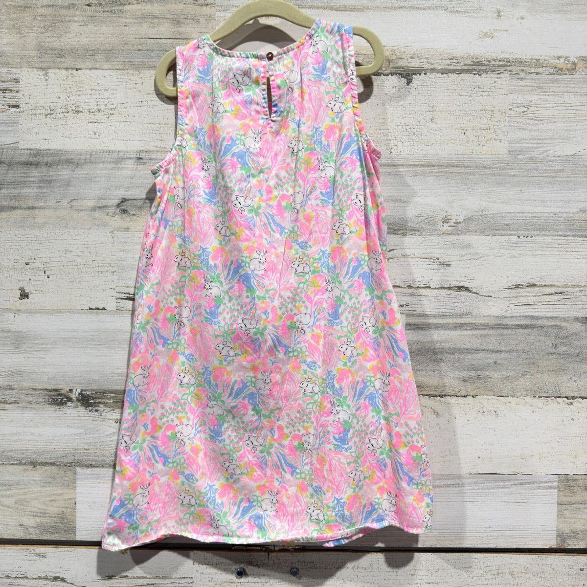 Crown & Ivy Dress Girls 6X Pink Blue Bunny Floral Lace Trim Preppy EUC4