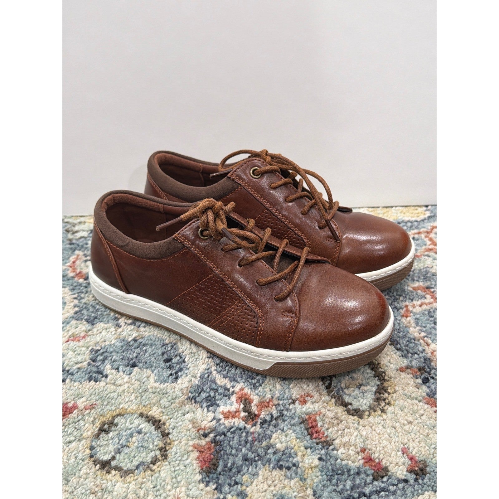 Hawkwell Oxford Sneaker Boys Size 13 Brown Faux Leather Casual Preppy EUC0