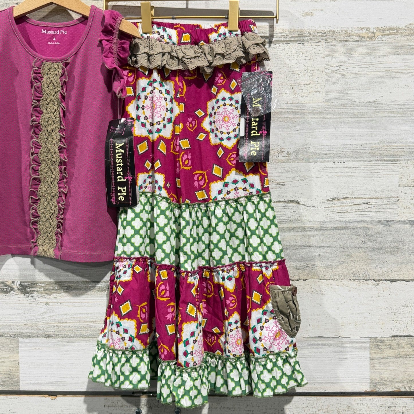 Mustard Pie Outfit Set Girls 4 Magenta Floral Ruffle Boutique Boho NWT2