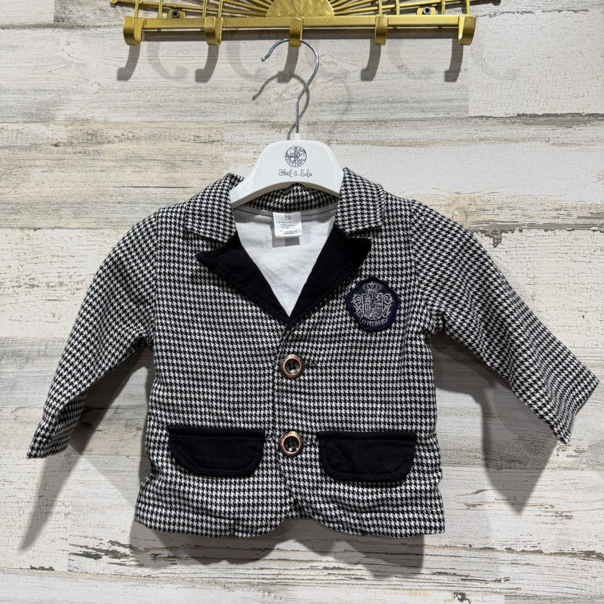 Little Baby Blazer Boys 6M (70) Black White Houndstooth Preppy Dark Academia EUC0