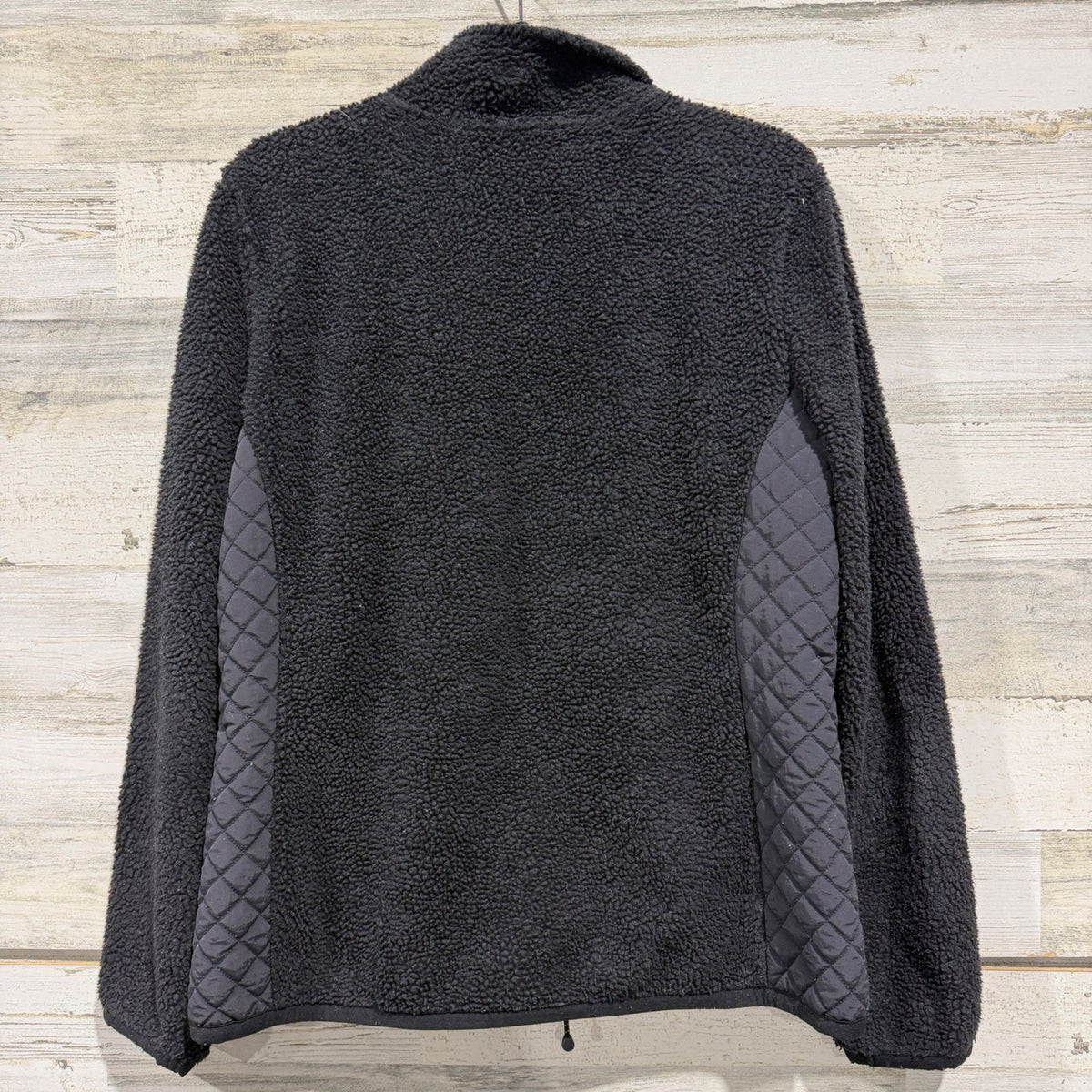 Vineyard Vines Sherpa Fleece Jacket Women Large Black Quilted Mixed Media GUC*6