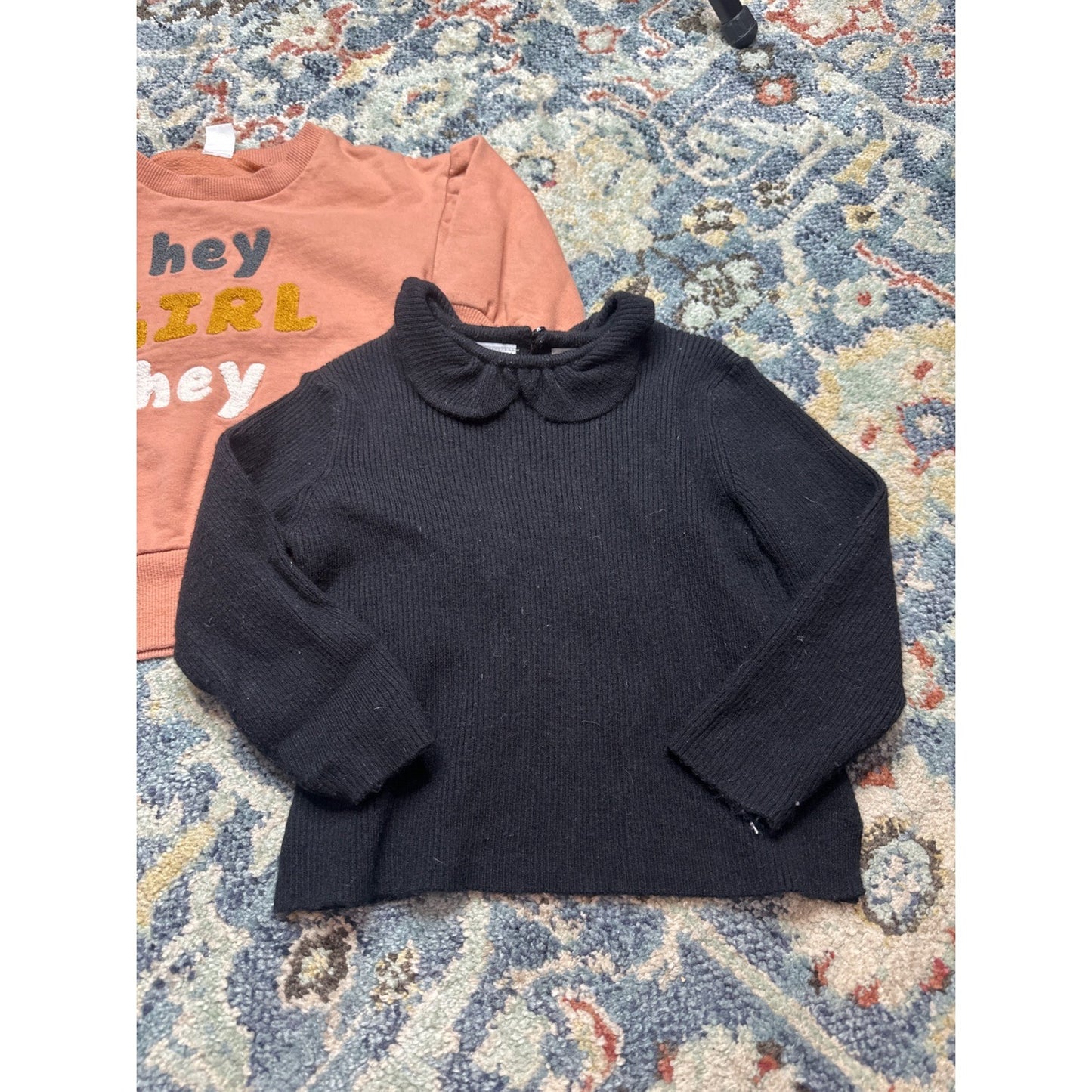 Zara H&M Long Sleeve Tops Bundle Girls 18M Peach Black Cream Graphic Ribbed3