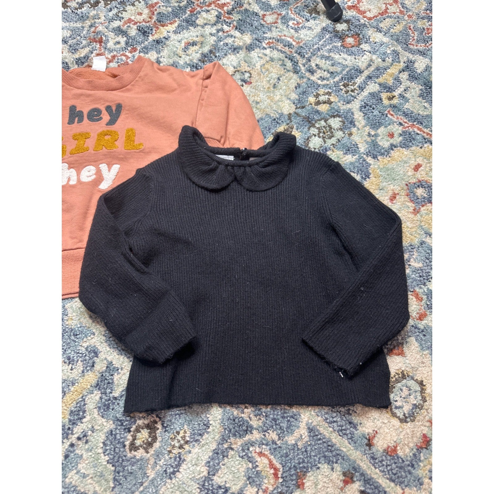 Zara H&M Long Sleeve Tops Bundle Girls 18M Peach Black Cream Graphic Ribbed3