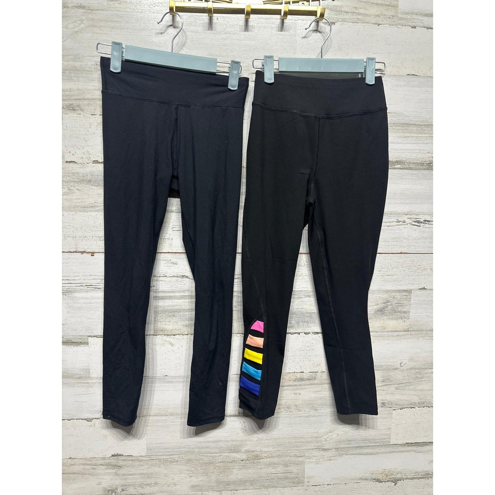 Member's Mark All in Motion Leggings Girls 10-12 Large Black Rainbow Active EUC0
