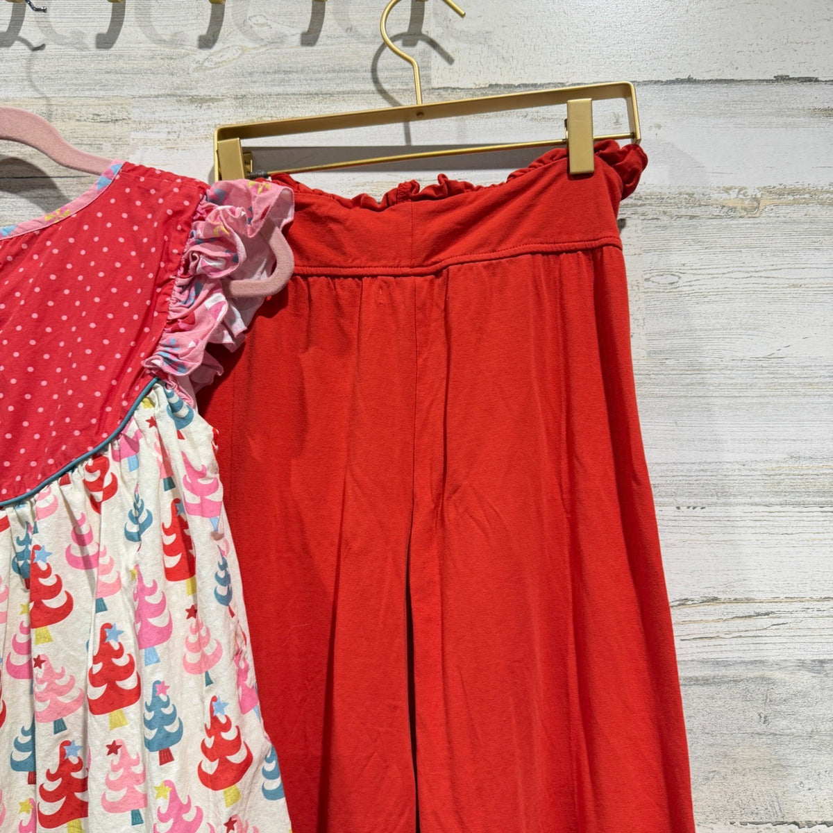 Matilda Jane Tunic Pants Set Girls 16Y Red Christmas Tree Ruffle Holiday EUC13