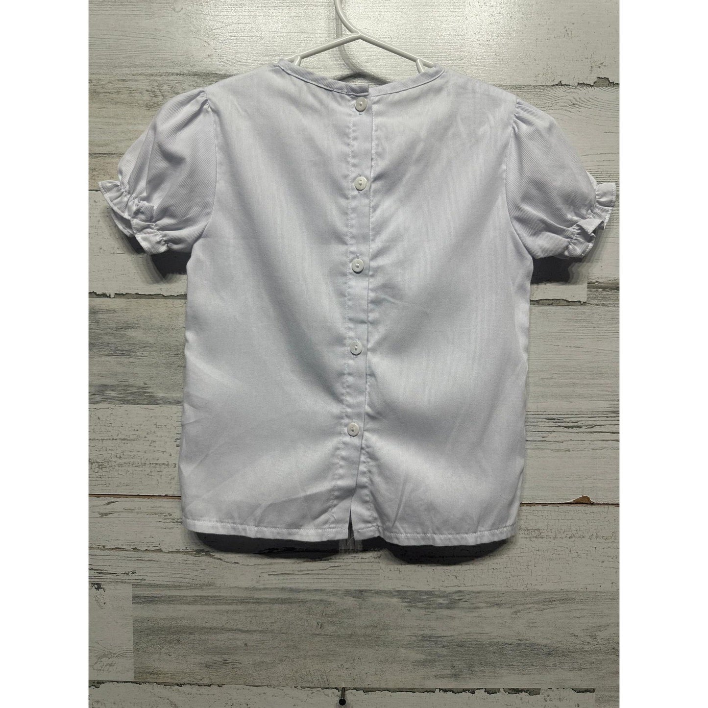 Smockingbird Blouse Girls Size 5 White Bow Puff Sleeve Button Back EUC2