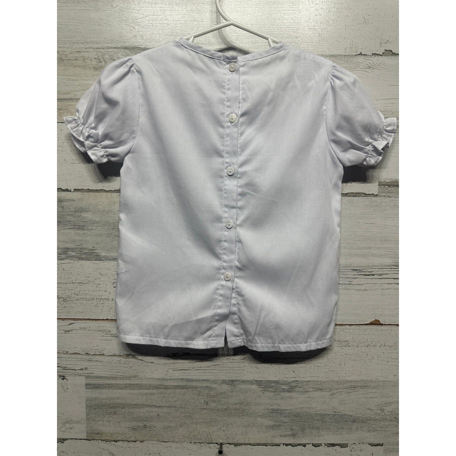 Smockingbird Blouse Girls Size 5 White Bow Puff Sleeve Button Back EUC2