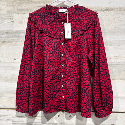 Vineyard Vines Wildflowers Pleated Yoke Top Women 12 Red Floral Preppy NWT0