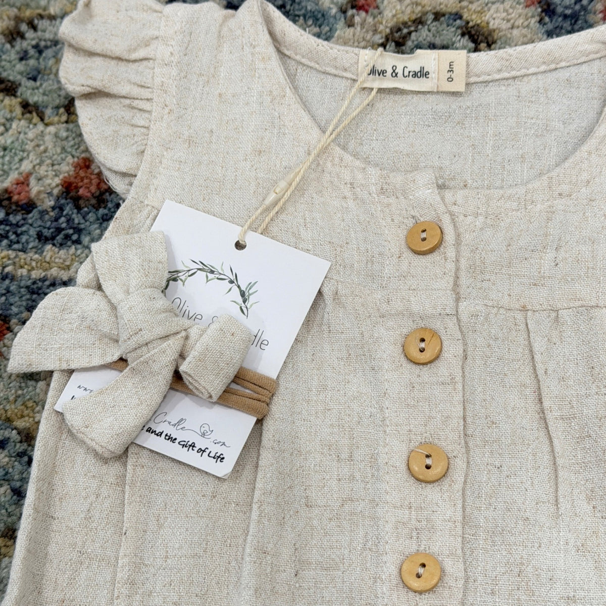 Olive & Cradle Romper Girls 0-3M Oatmeal Linen Flutter Sleeve Boho NWT1