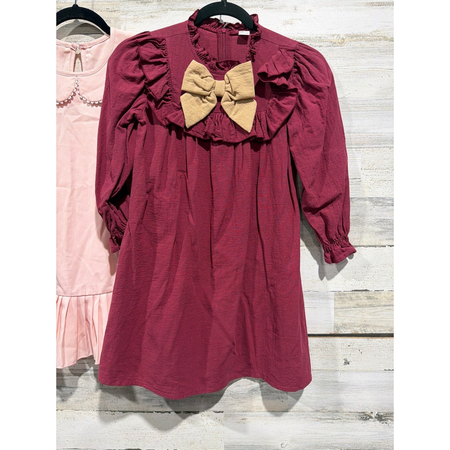 Shein Dress Bundle Girls Size 7 Pink Burgundy Peter Pan Collar Ruffle Preppy EUC2