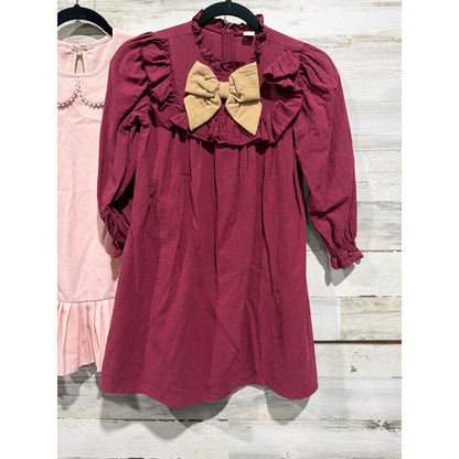 Shein Dress Bundle Girls Size 7 Pink Burgundy Peter Pan Collar Ruffle Preppy EUC2