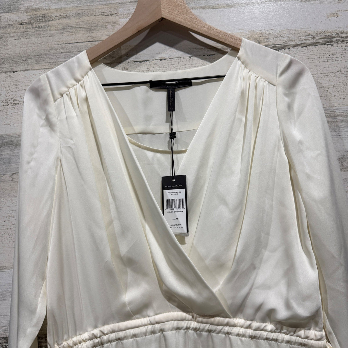 BCBGMAXAZRIA Gardenia Mini Dress Women XS White Satin Long Sleeve Flawed*10