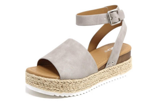 Soda Espadrille Platform Sandals Women Size 8 Grey Buckle Strap GUC0