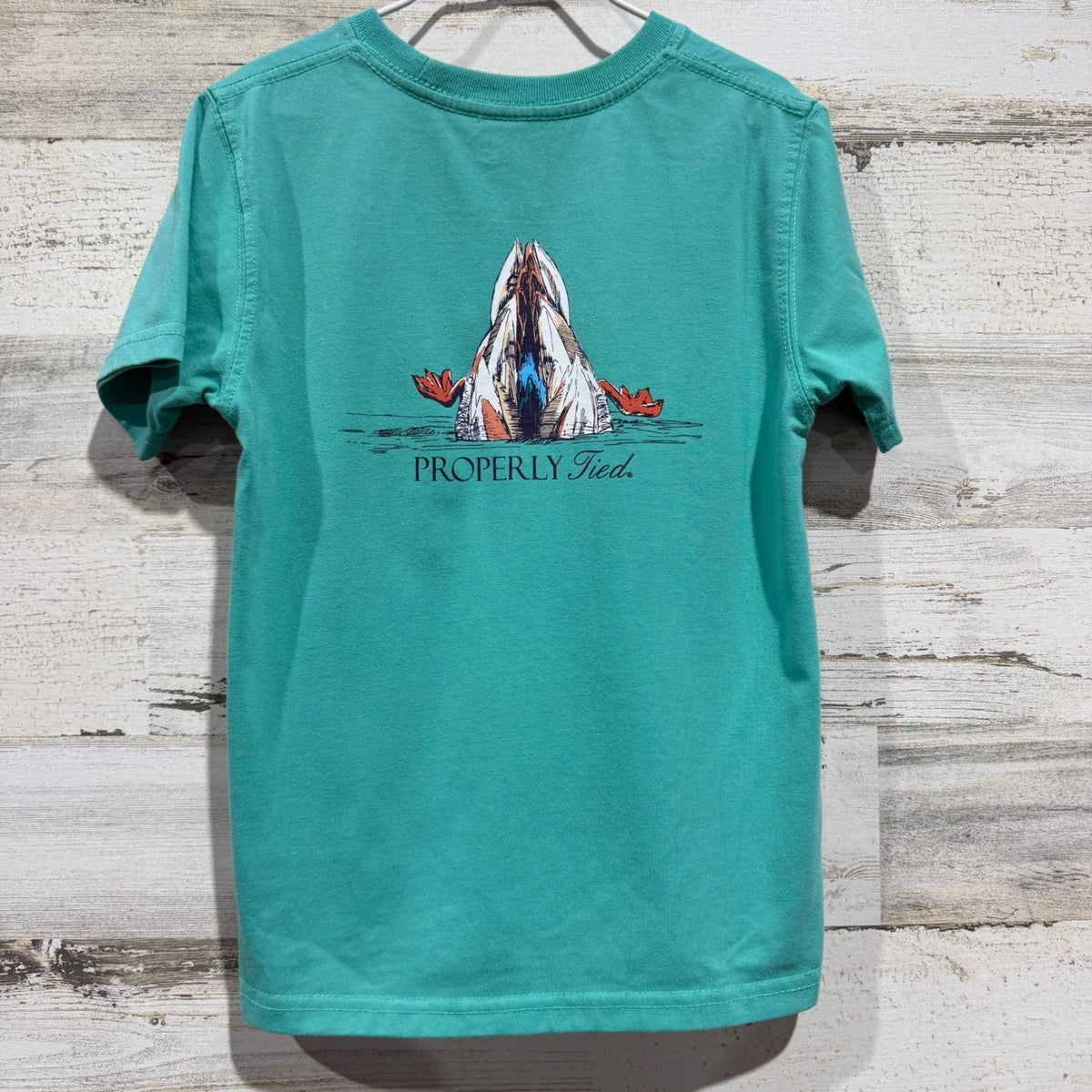 Properly Tied Pocket Tee Boys 6 Teal Mallard Duck Graphic Preppy EUC3