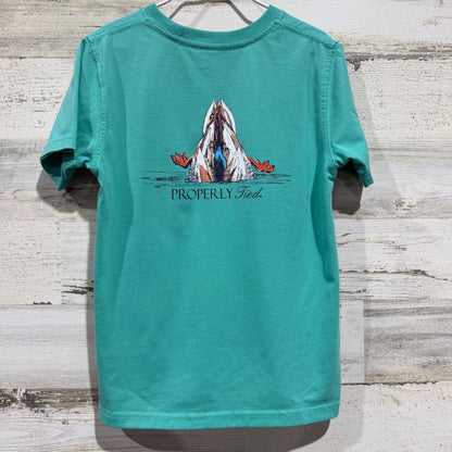 Properly Tied Pocket Tee Boys 6 Teal Mallard Duck Graphic Preppy EUC3