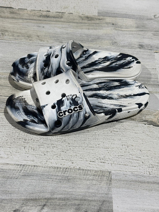 Crocs Classic Marbled Slide Men Size 5 Black White Swirl EUC0