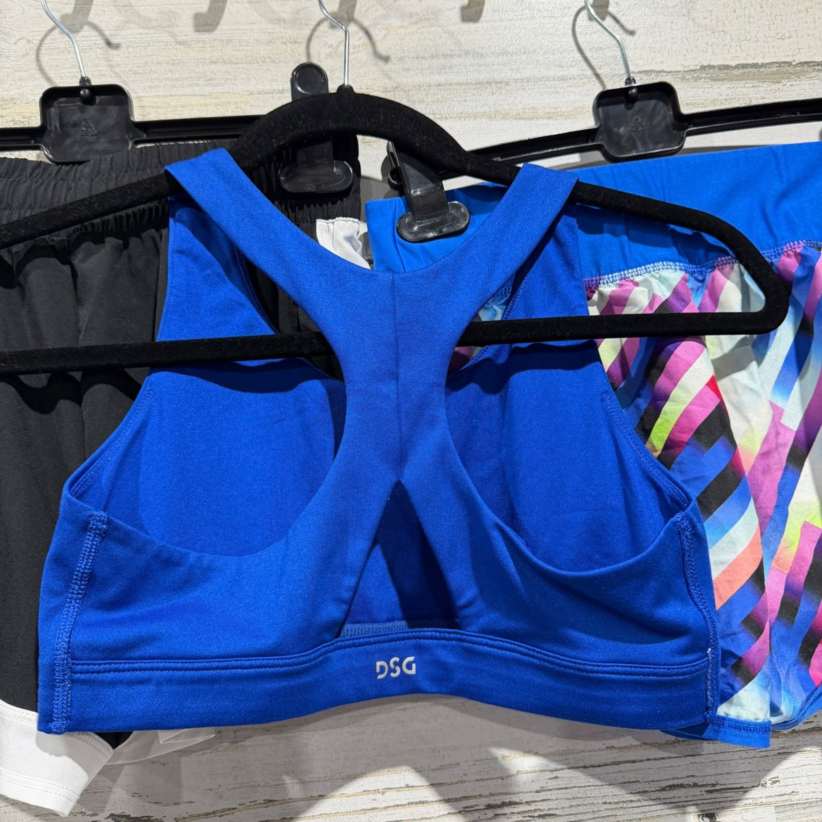 DSG Activewear Lot Shorts Sports Bra Girls M Blue Black Polyester Sporty EUC5